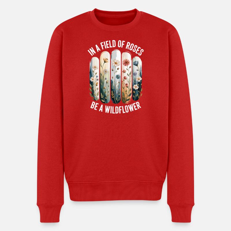 Wildblumenmuster Blumen - Männer Premium Bio Pullover - Rot