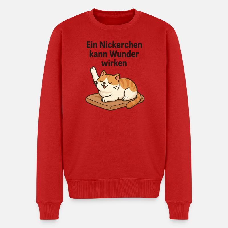 Witziges Kätzchen Nickerchen  - Männer Premium Bio Pullover - Rot