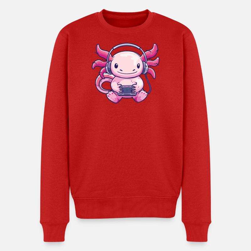 Niedliches Axolotl mit Kopfhörern - Männer Premium Bio Pullover - Rot