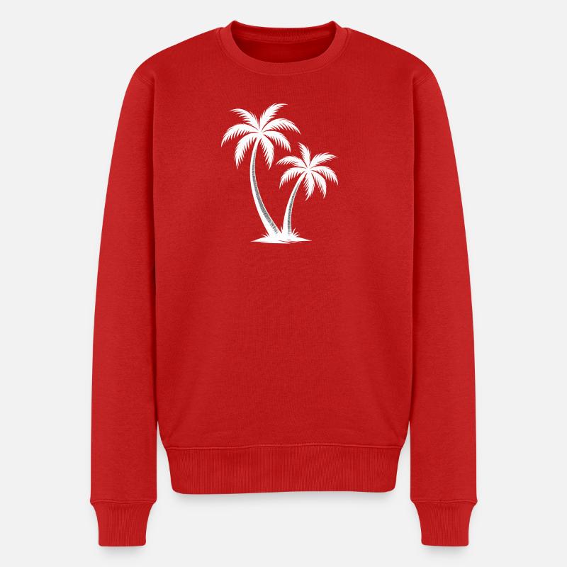 Leuchtende Palmen Silhouette - Männer Premium Bio Pullover - Rot