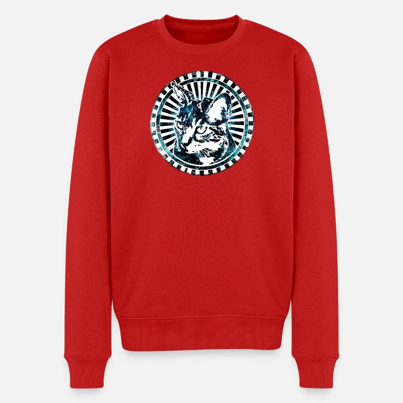 Futuristische Katzenillustration mit Strahlenkranz - Männer Premium Bio Pullover - Rot