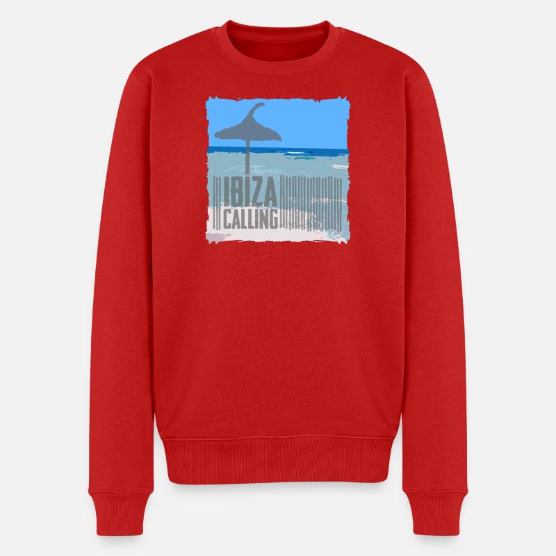 Plage d’Ibiza avec parasol - Pull Premium bio Homme - rouge
