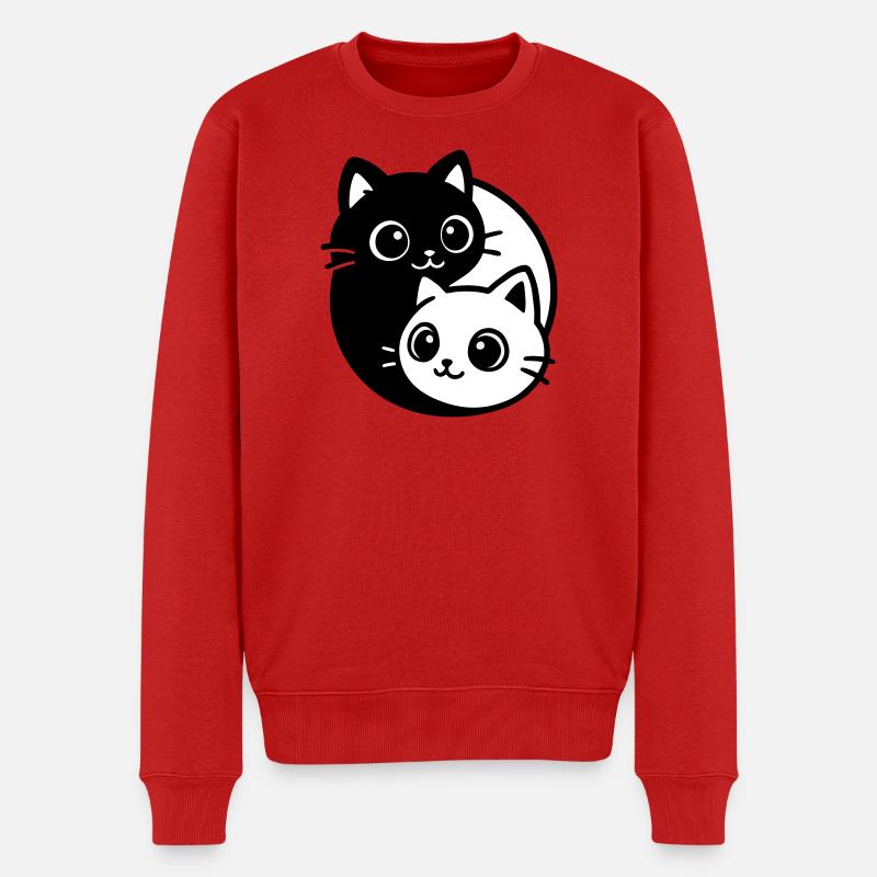 Ying Yang Katzenporträt  - Männer Premium Bio Pullover - Rot