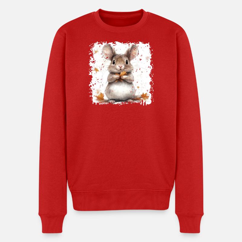 Souris mignonne avec des feuilles d’automne - Pull Premium bio Homme - rouge