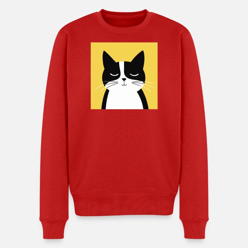 Minimalistische schwarz-weiße Katze - Männer Premium Bio Pullover - Rot