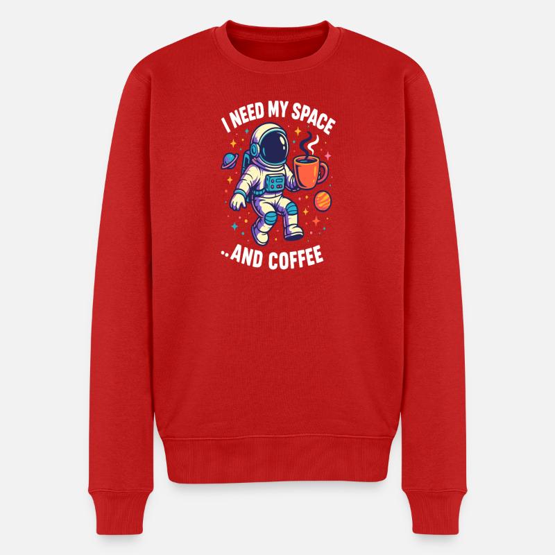 Astronaut mit Kaffee - Männer Premium Bio Pullover - Rot