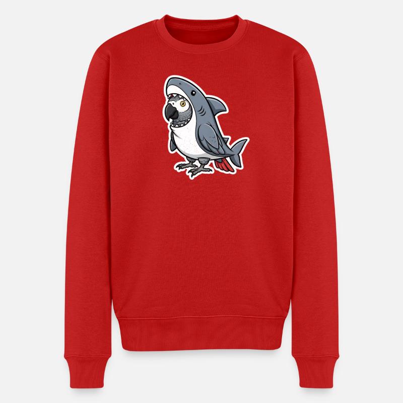 Shark Graupapagei Cartoon - Männer Premium Bio Pullover - Rot