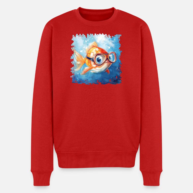 Goldfisch mit Taucherbrille - Männer Premium Bio Pullover - Rot