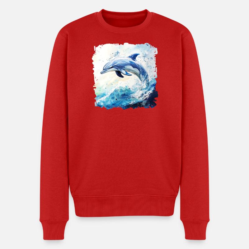 Wasserfarbener Delfin Sprung - Männer Premium Bio Pullover - Rot