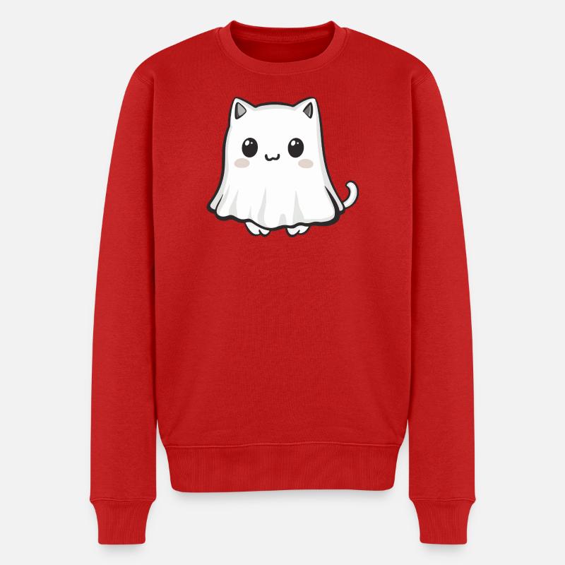 Katze Halloween Geist - Männer Premium Bio Pullover - Rot