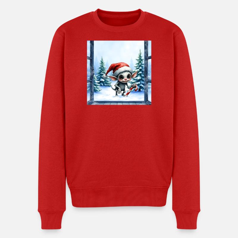 Weihnachtself Mütze - Männer Premium Bio Pullover - Rot