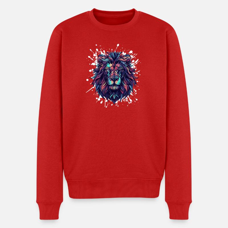 Löwenkopf Neonfarben - Männer Premium Bio Pullover - Rot