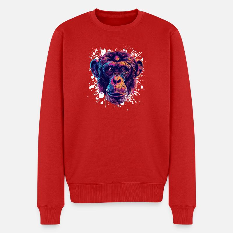 Farbenfroher Schimpansen-Porträt - Männer Premium Bio Pullover - Rot