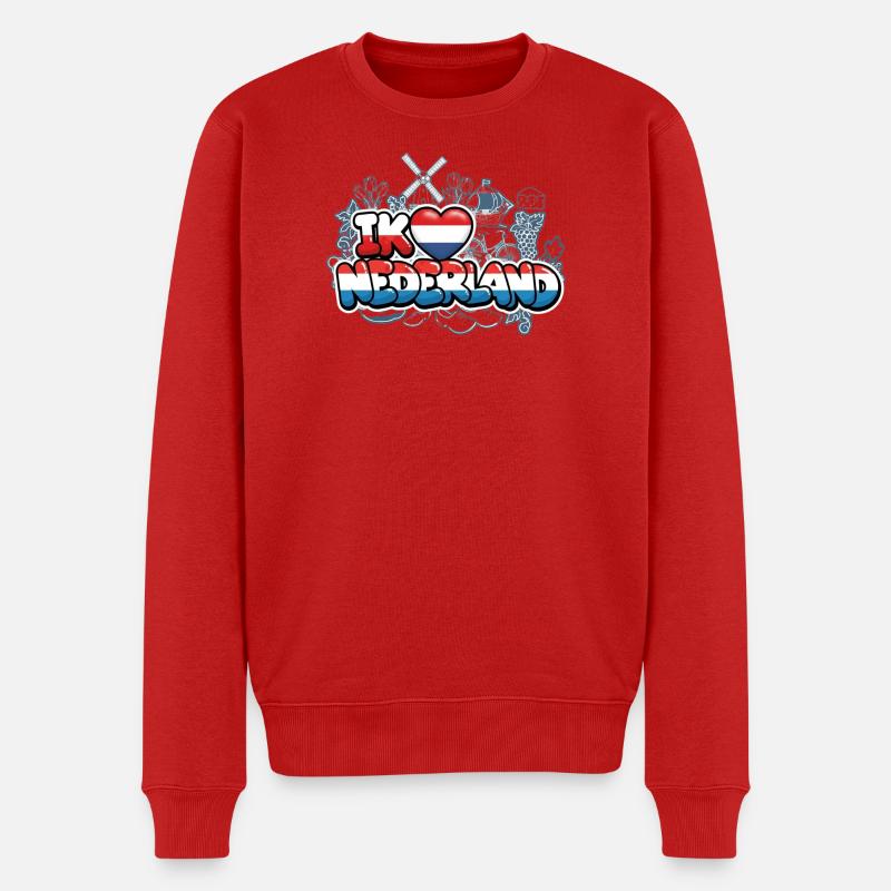 I Love Netherlands mit Flagge - Männer Premium Bio Pullover - Rot