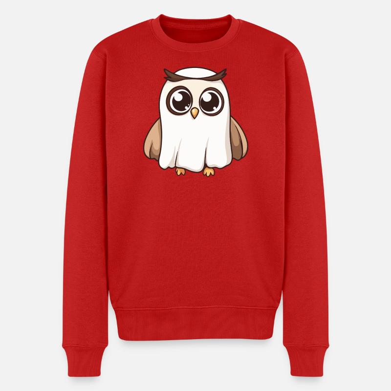 Eule Halloween Geist - Männer Premium Bio Pullover - Rot