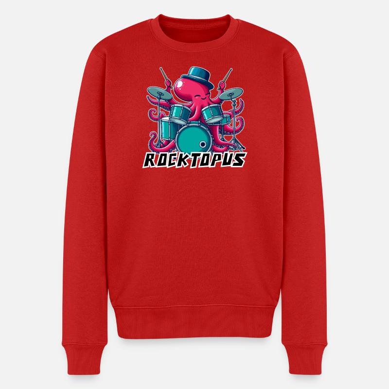 Rocktopus Schlagzeuger - Männer Premium Bio Pullover - Rot