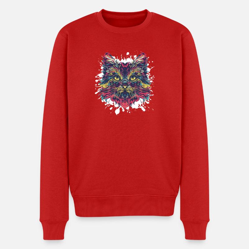 Farbenfrohes Katzenportrait - Männer Premium Bio Pullover - Rot