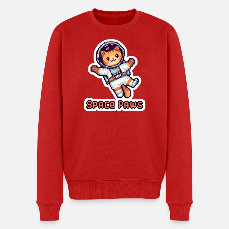 Space Paws – Pixel Cat Astronaut Sticker - Männer Premium Bio Pullover - Rot