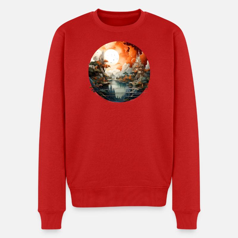 Orangene Mondlandschaft Festungen - Männer Premium Bio Pullover - Rot