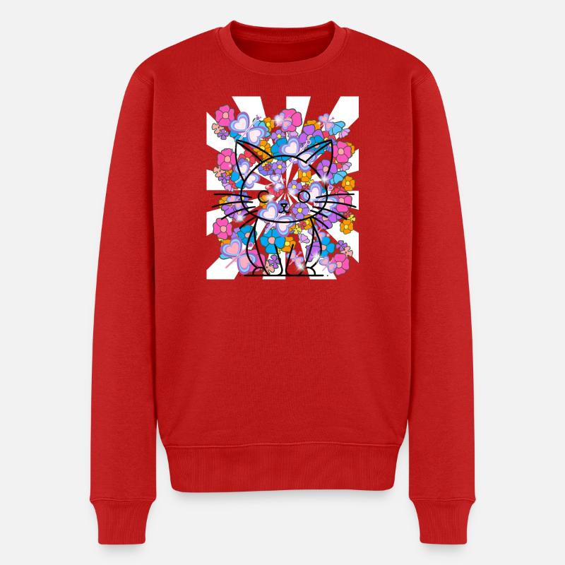 Retro Katze Kinder 60er - Männer Premium Bio Pullover - Rot
