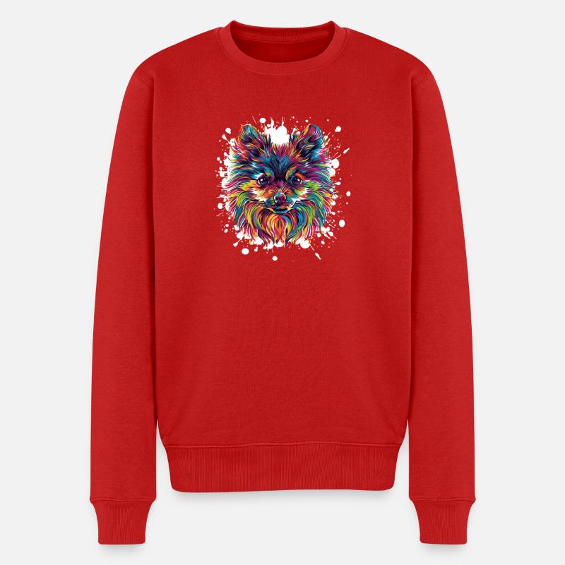 Hundeporträt Splatter  - Männer Premium Bio Pullover - Rot