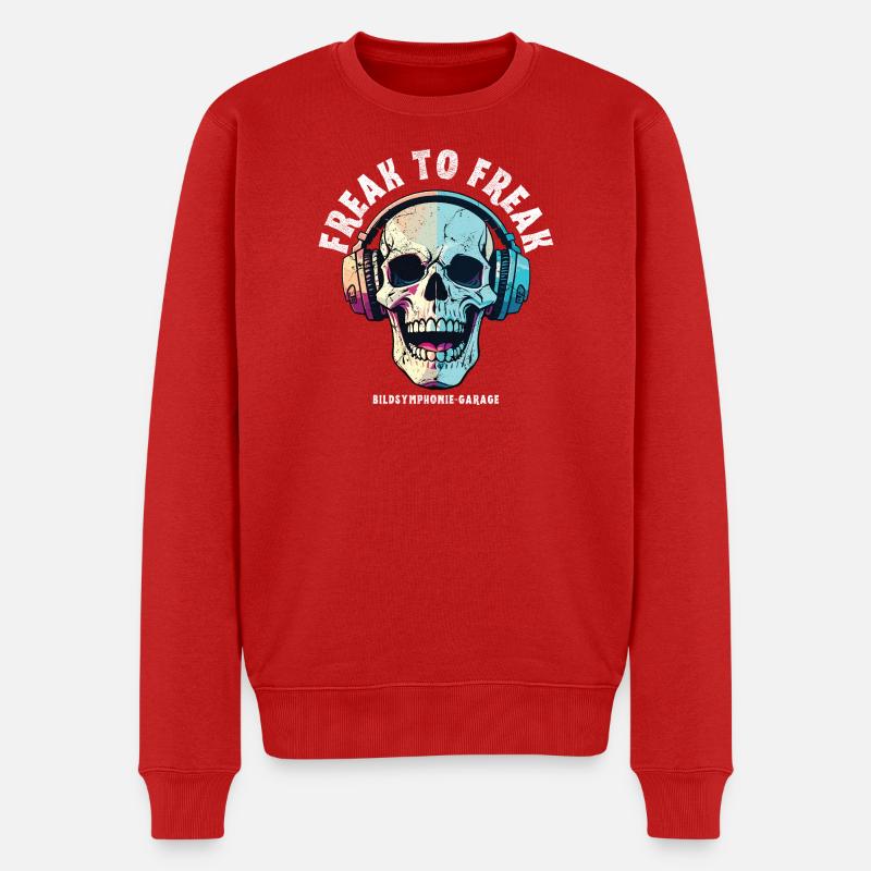 Skull mit Neon Kopfhörer-Design - Männer Premium Bio Pullover - Rot