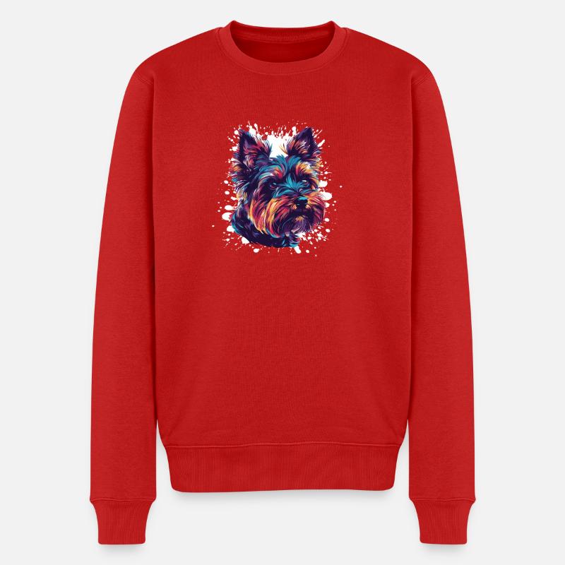 Buntes Hundeporträt Splatter - Männer Premium Bio Pullover - Rot