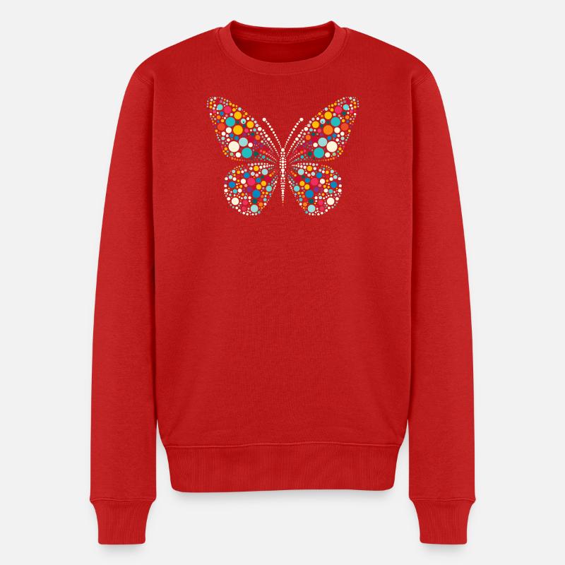 Fleckiger Polka Dot Mosaik Schmetterling - Männer Premium Bio Pullover - Rot