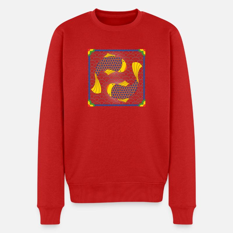 Koreanisches Koi Fisch Muster - Männer Premium Bio Pullover - Rot