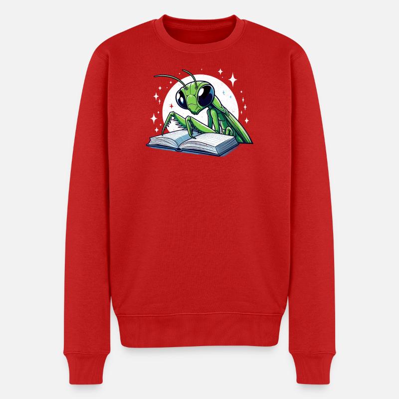 Lesender Grashüpfer im Sternenbuch - Männer Premium Bio Pullover - Rot