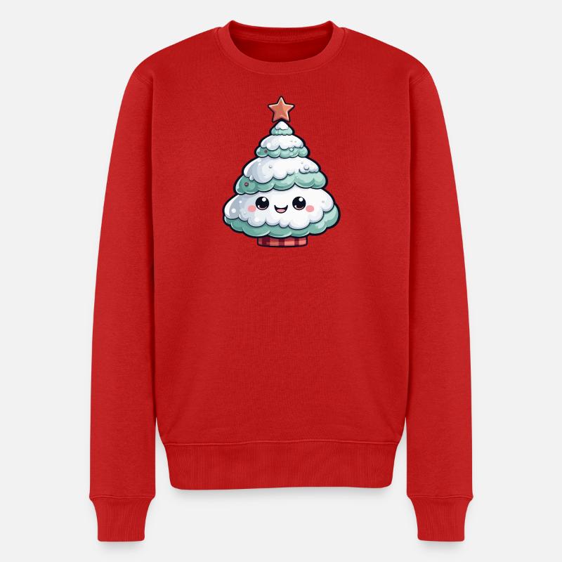 Pastellfarbener schneebedeckter Baum Stern - Männer Premium Bio Pullover - Rot