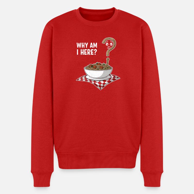 Warum bin ich hier Nudeln - Männer Premium Bio Pullover - Rot