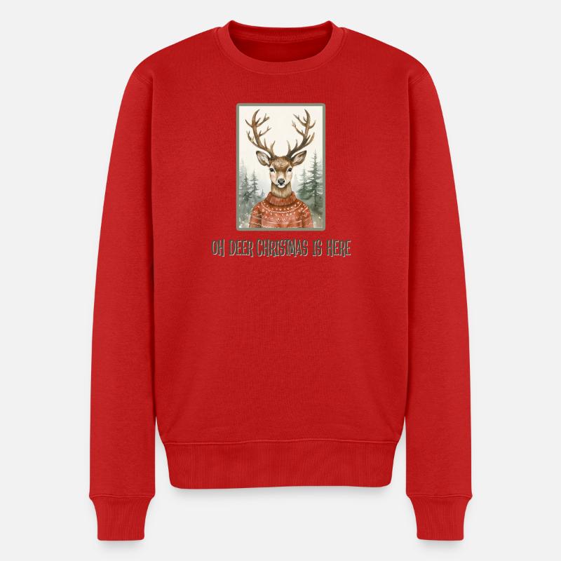 Oh Deer Christmas is here - Männer Premium Bio Pullover - Rot