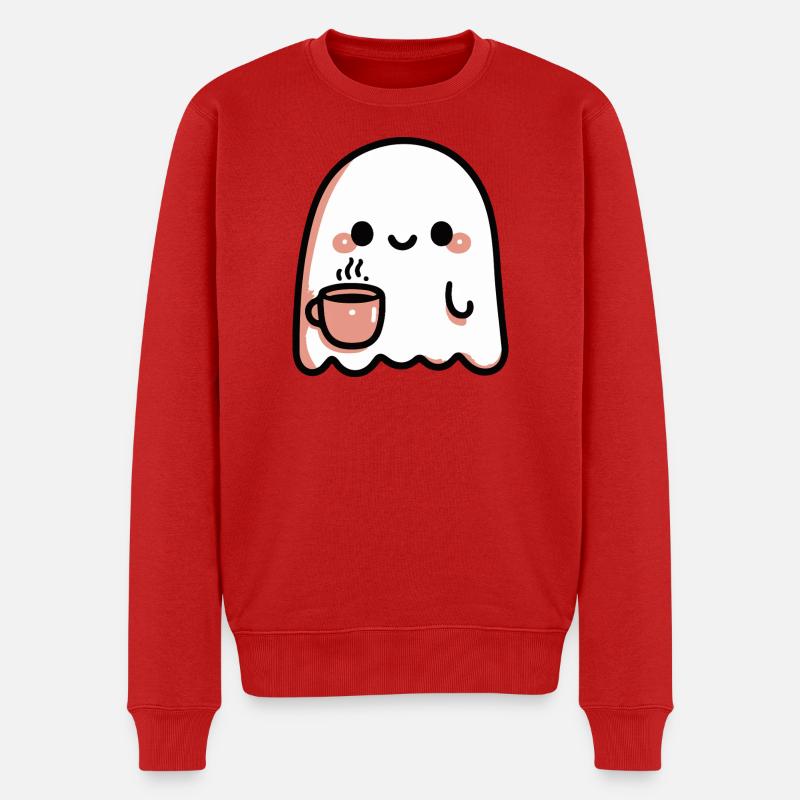 Fantôme Souriant et Café Pastel - Pull Premium bio Homme - rouge