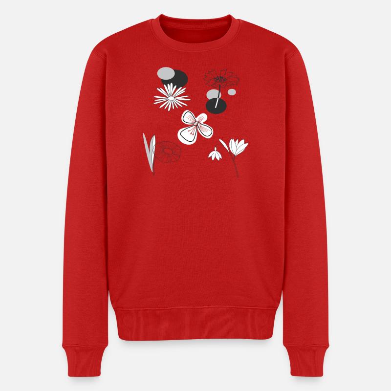 Fleurs noires et blanches - Pull Premium bio Homme - rouge