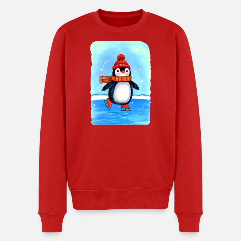 Kleiner Pinguin-Schlittschuh-Läufer - Männer Premium Bio Pullover - Rot