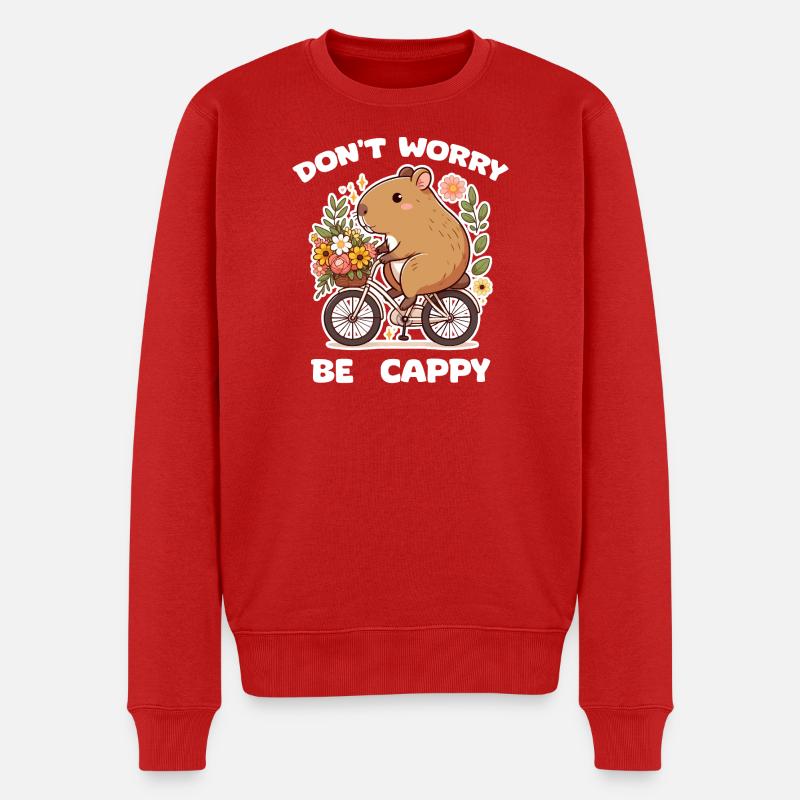Capybara sur vélo fleuri - Pull Premium bio Homme - rouge