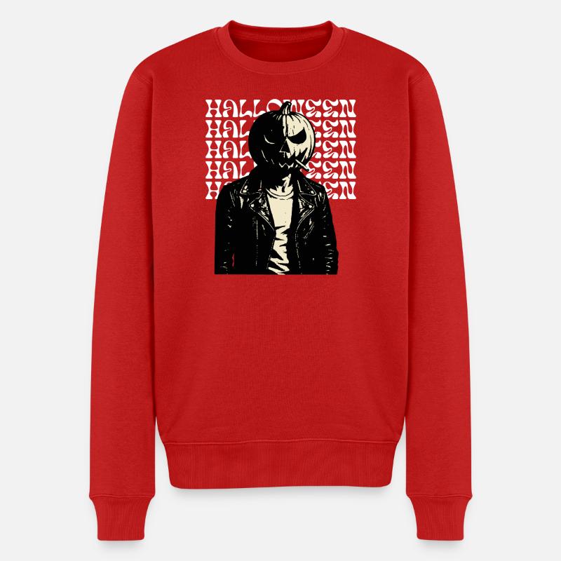 Kürbiskopf Biker mit Halloween-Text - Männer Premium Bio Pullover - Rot