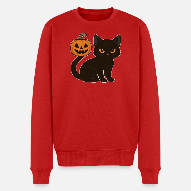 Chat noir avec citrouille d’Halloween - Pull Premium bio Homme - rouge