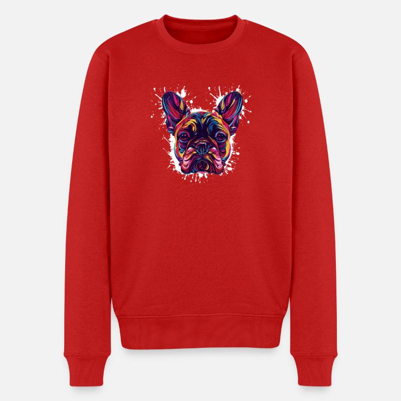 Farbexplosion Bulldogge Kopf - Männer Premium Bio Pullover - Rot