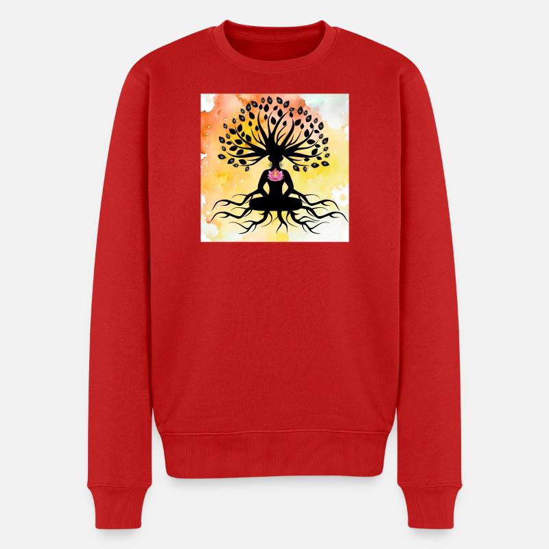 Lotus Buddha Baum des Lebens - Männer Premium Bio Pullover - Rot