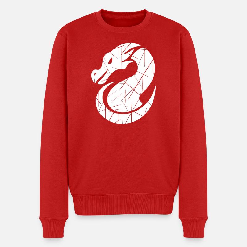 Drachensilhouette weiss  - Männer Premium Bio Pullover - Rot