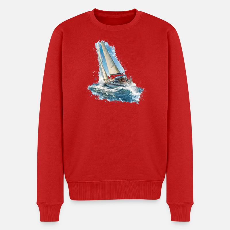 Segelboot im Wellenrauschen - Männer Premium Bio Pullover - Rot