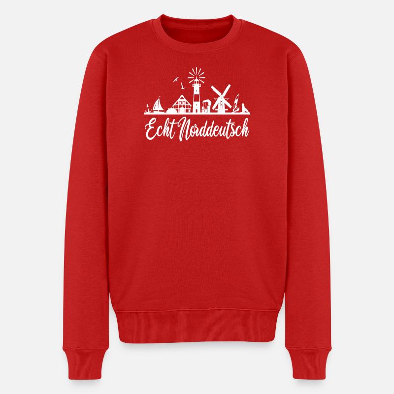 Echt Norddeutsch Küstenwindmühle Design - Männer Premium Bio Pullover - Rot