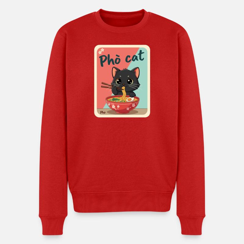 Pho Cat Ramen Katze Illustration - Männer Premium Bio Pullover - Rot
