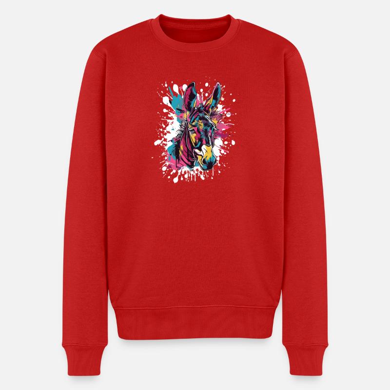 Bunter Zebra Kopf Splatter - Männer Premium Bio Pullover - Rot