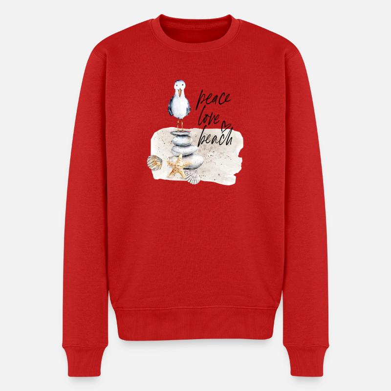 Strandvogel auf Steinstapel Wasserfarben - Männer Premium Bio Pullover - Rot