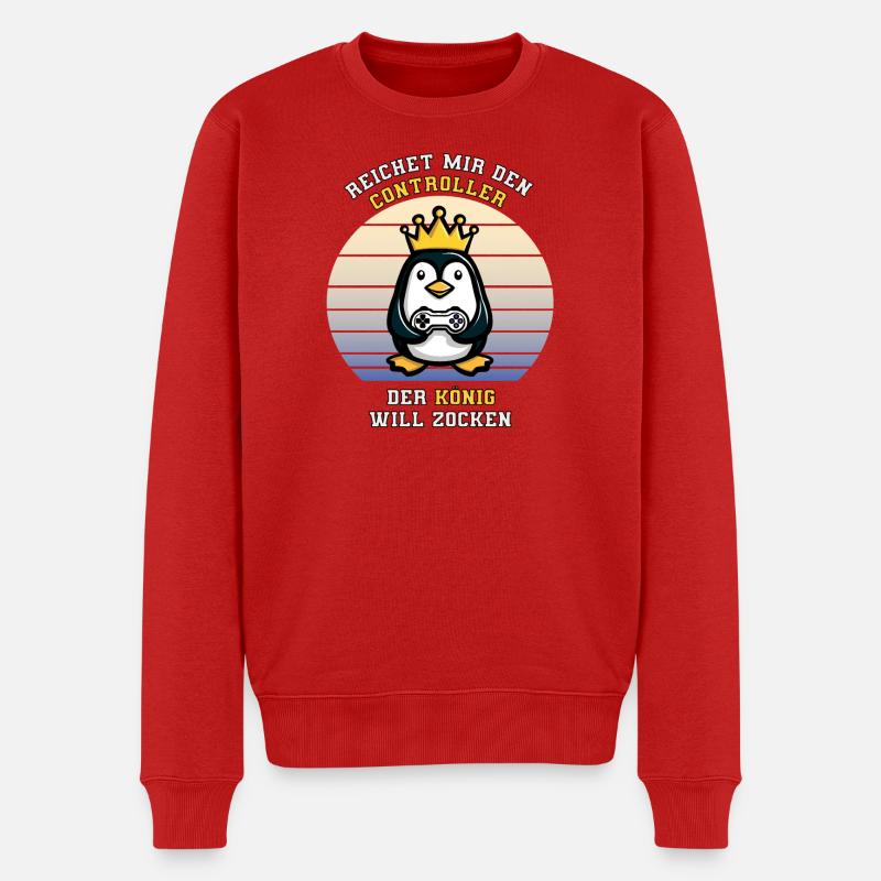 Der König will zocken - pinguin - Männer Premium Bio Pullover - Rot