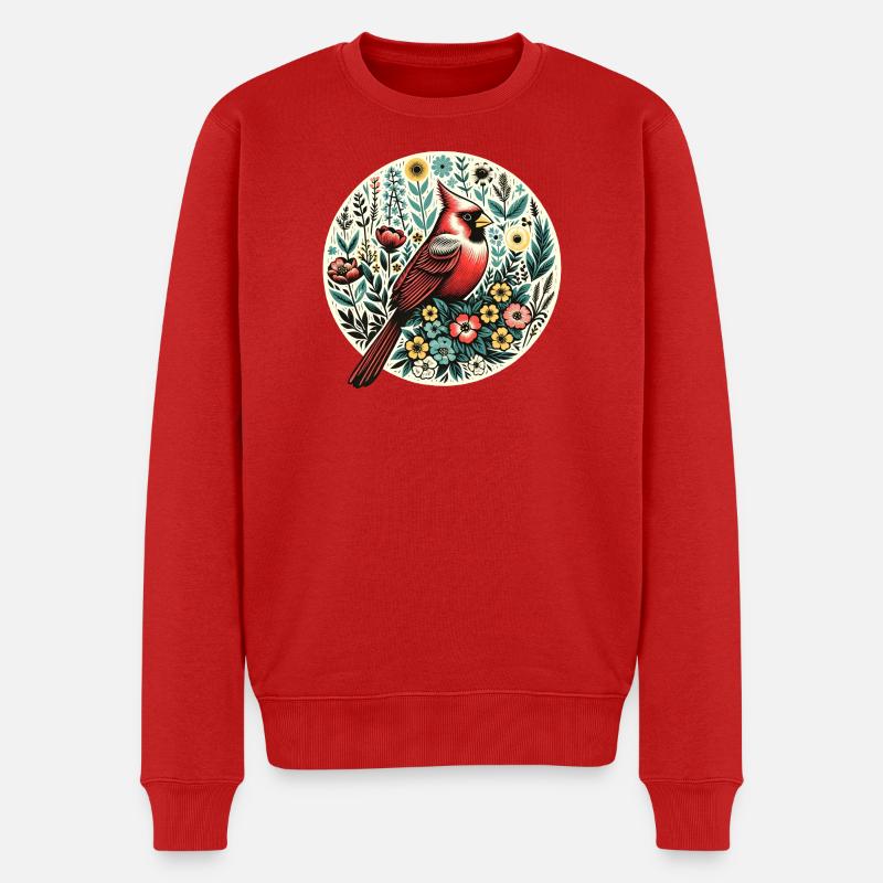 Kardinal im Blumenkreis - Männer Premium Bio Pullover - Rot