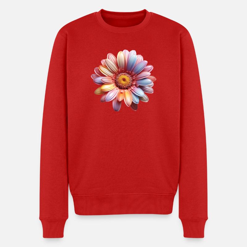 Regenbogen Gänseblümchen – Bunte Flowerpower - Männer Premium Bio Pullover - Rot